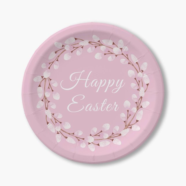 Elegant Pink Pussy Willow Happy Oaster Pa Pappteller (Elegant Pink Pussy Willow Happy Easter Pa Paper Plates)