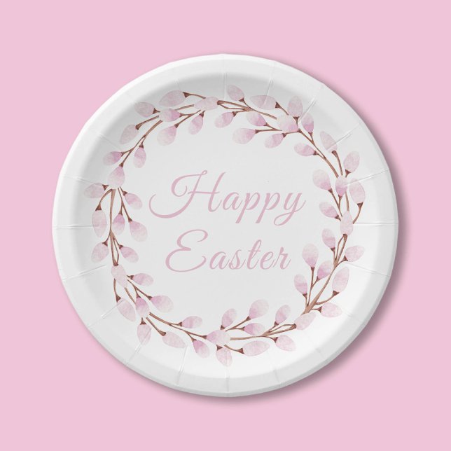 Elegant Pink Pussy Willow Happy Oaster Pappteller (Elegant Pink Pussy Willow Happy Easter Paper Plates)