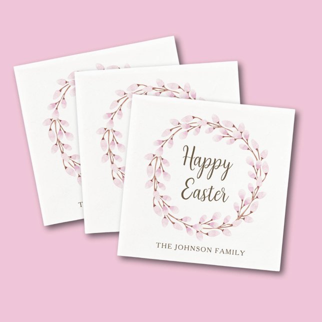 Elegant Pink Pussy Willow Happy Oaster Serviette (Elegant Pink Pussy Willow Happy Easter Napkins)