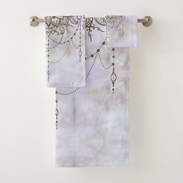 Elegant Pink Quartz Mandala Marble Badhandtuch Set (Insitu)