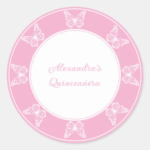Elegant Pink Quinceañera - Schmetterlingsklasse Runder Aufkleber