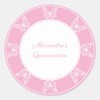 Elegant Pink Quinceañera - Schmetterlingsklasse Runder Aufkleber