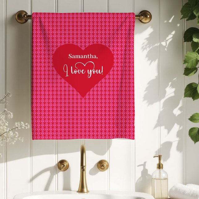 Elegant Pink Red Hearts Valentine Bath Towel Badhandtuch Set (Elegant Pink Red Hearts Valentine Bath Towel)