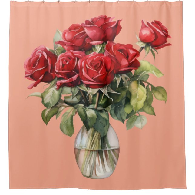 Elegant Pink Red Roses & Butterfly Shower Curtain Duschvorhang (Vorderseite)