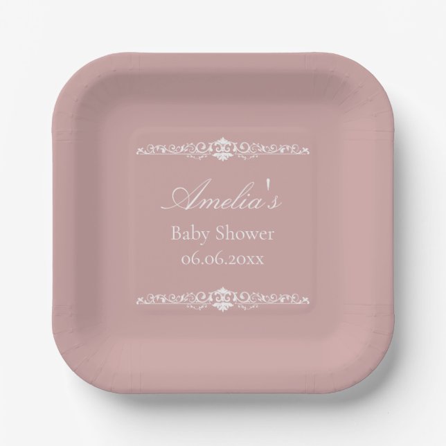 Elegant Pink Regency Style Baby Shower  Pappteller (Vorderseite)