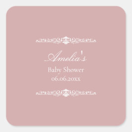 Elegant Pink Regency Style Baby Shower  Quadratischer Aufkleber