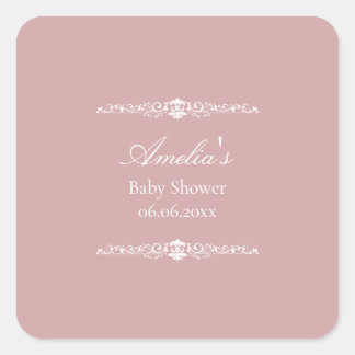 Elegant Pink Regency Style Baby Shower  Quadratischer Aufkleber