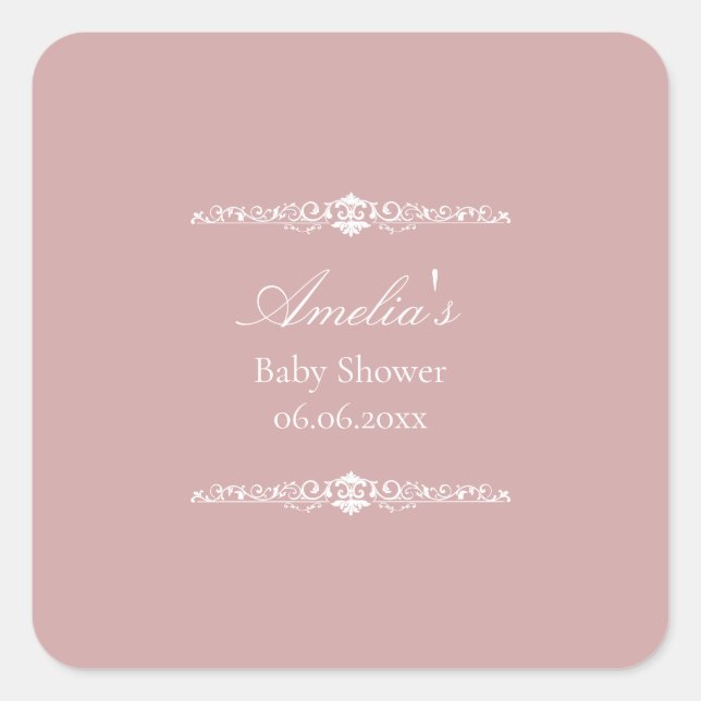 Elegant Pink Regency Style Baby Shower  Quadratischer Aufkleber (Vorderseite)