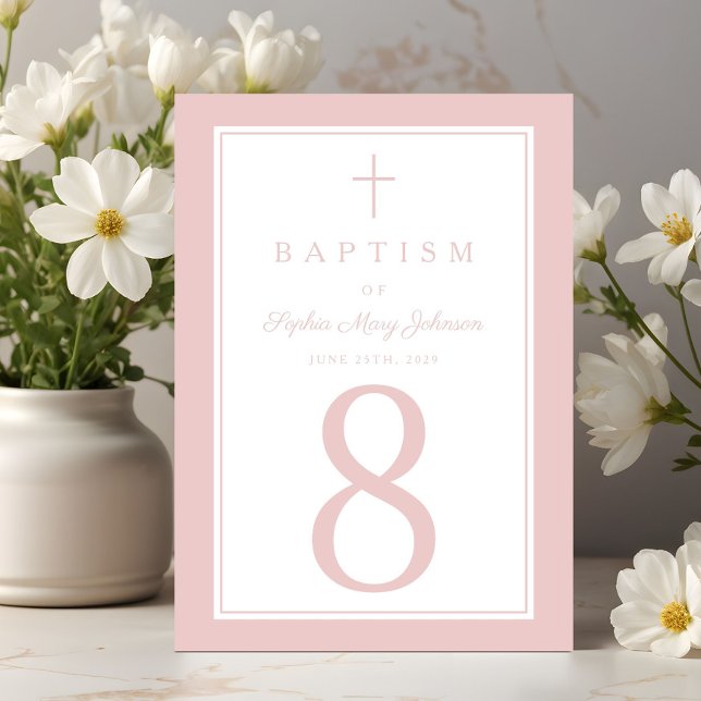 Elegant Pink Religious Cross Girl Baptism Tischnummer (Elegant Pink Religious Cross Girl Baptism Table Number)