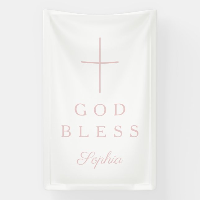 Elegant Pink Religious Cross Girl God Bless Banner (Vertikal)