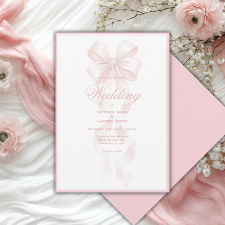 Elegant Pink Ribbon Bow Wedding Invitation
