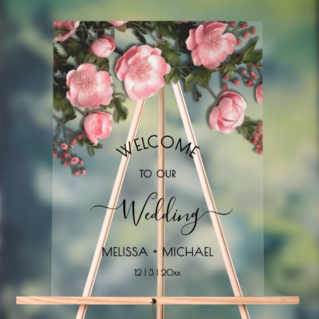 Elegant Pink Romantic 3D Roses Wedding Acrylschild (Neutral)