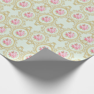Elegant Pink Rose and Gold Baroque Frame Geschenkpapier