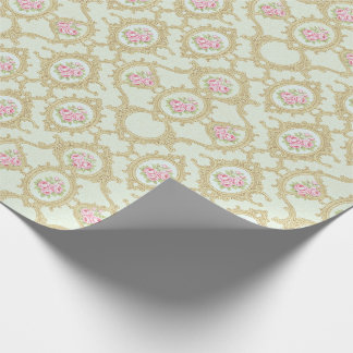 Elegant Pink Rose and Gold Baroque Frame Geschenkpapier