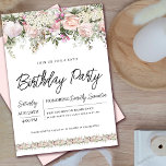 Elegant Pink Rose Floral 60. Geburtstag Einladung<br><div class="desc">Ehre eine besondere Frau mit dieser eleganten und weiblichen Geburtstagsfeier. Die Geburtstagsfeier-Details sind von oben und unten rosa Blumenrahmen umgeben. Die Blumenelemente sind in schlauen grünen Blätter eingebettet und verleihen ihr ein zeitgenössisches Ambiente. Dieser Artikel ist Teil der Sammlung Pink Rose Floral zum 60. Geburtstag.</div>