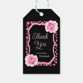 Elegant Pink Rose Floral Black Danke Geschenkanhänger