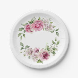 Elegant Pink Rose Floral Bridal Baby Dusche Pappteller