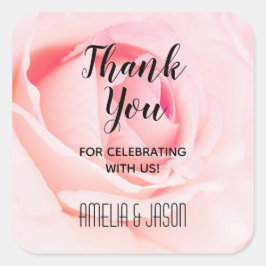 Elegant Pink Rose Floral Vielen Dank Quadratischer Aufkleber