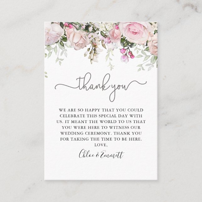 Elegant Pink Rose Floral Wedding Vielen Dank Platzkarte (Vorderseite)