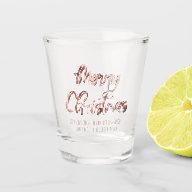 Elegant Pink Rose Gold Script Frohe Weihnachten Schnapsglas (Vorderseite)