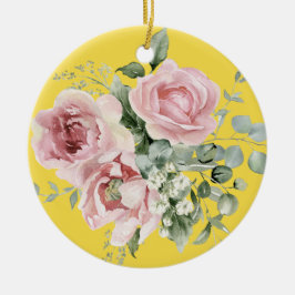 Elegant Pink Rose Memorial  Keramik Ornament