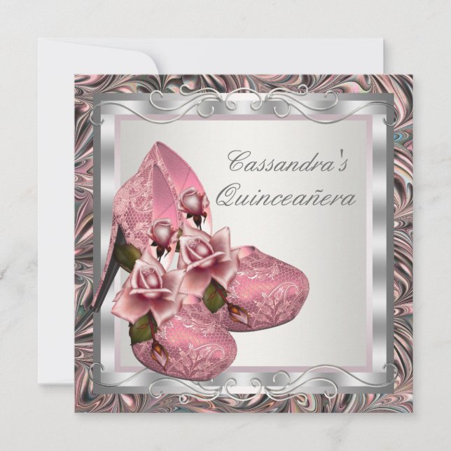Elegant Pink Rose Quinceanera Einladung (Vorderseite)