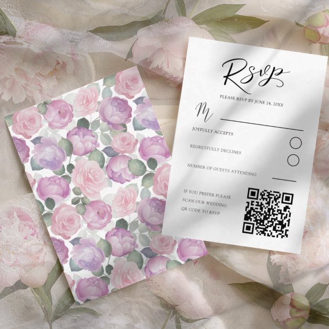 Elegant Pink Rose RSVP Wedding Card (Créateur téléchargé)