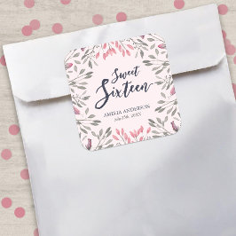 Elegant Pink Roses Blumensüß 16 Geburtstag Quadratischer Aufkleber