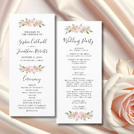 Elegant Pink Roses Calligraphy Wedding Programm
