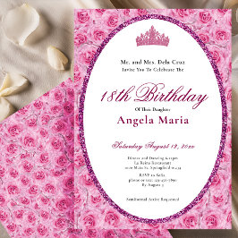 Elegant Pink Roses Floral 18th Birthday Debut Einladung