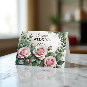 Elegant Pink Roses Hochzeitsgratulation Karte