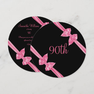 Elegant Pink Satin Bows 90. Geburtstag Einladung