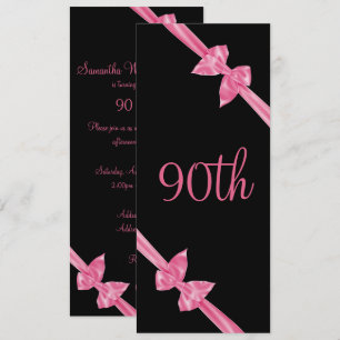 Elegant Pink Satin Bows 90. Geburtstag Einladung