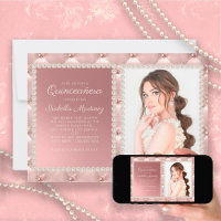 Elegant Pink Satin Pearls Jewels Foto Quinceañera