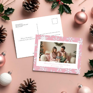 Elégant Pink Snowflakes Photo de vacances Carte po