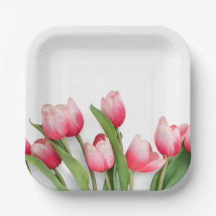 Elegant Pink Spring Tulip Floral Pappteller