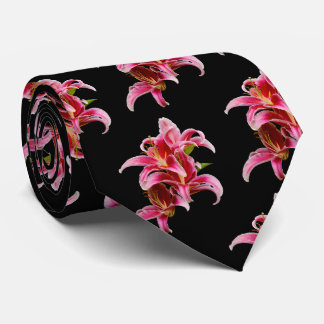 Elegant Pink Stargazer Oriental Lilies Krawatte