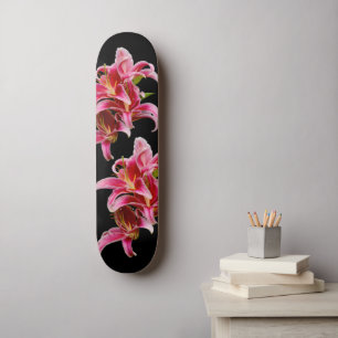 Elegant Pink Stargazer Oriental Lilies Skateboard