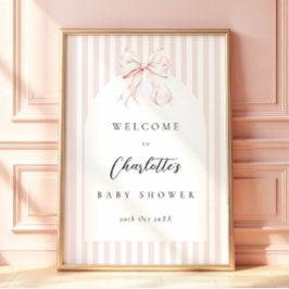 Elegant Pink Stripes Bow Baby Shower Baby Shower Poster