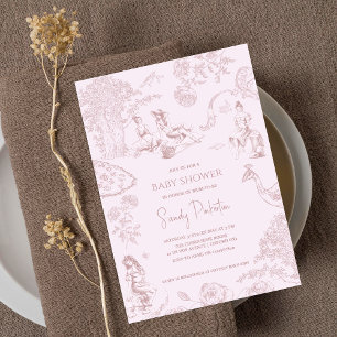 Elegant Pink Toile de Jouy Picnic Baby Shower Einladung