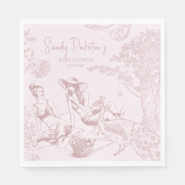 Elegant Pink Toile de Jouy Picnic Baby Shower Serviette (Vorderseite)