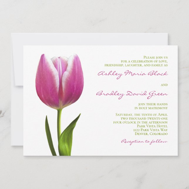Elegant Pink Tulip Hochzeit Einladung (Vorderseite)