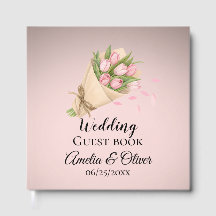 Élégant Pink Tulipes Bouquet Wedding Gästebuch