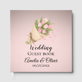 Élégant Pink Tulipes Bouquet Wedding Gästebuch
