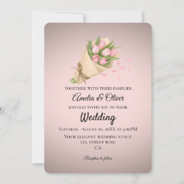Elegant Pink Tulips Bouquet Wedding Einladung