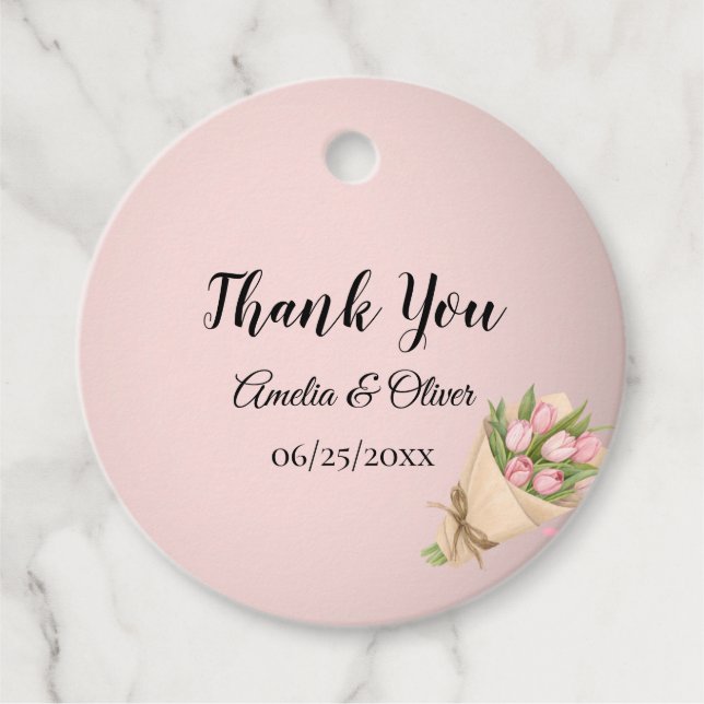 Elegant Pink Tulips Bouquet Wedding Geschenkanhänger (Vorderseite)