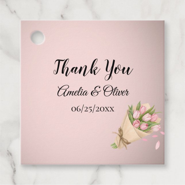 Elegant Pink Tulips Bouquet Wedding Geschenkanhänger (Vorderseite)