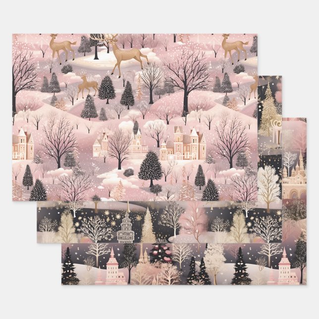 Elegant Pink Village Geschenkpapier Set (Set)