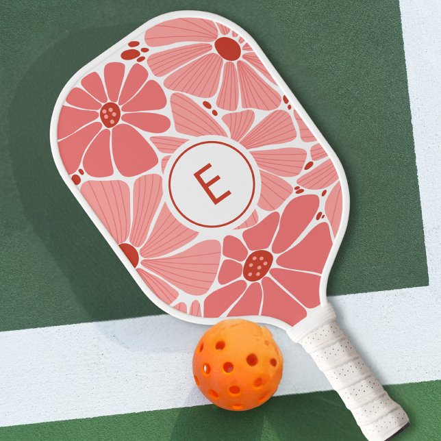 Elegant Pink Vintage Flowers Monogram Pickleball Schläger (Von Creator hochgeladen)