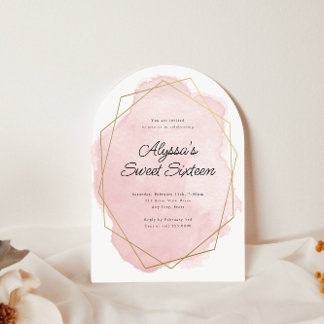 Elegant Pink Wasserfarbe Weißer Süß 16 Geburtstag Einladung